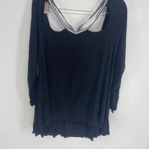 Meaneor Women's Black Cutout V Neck 3/4 Sleeve Blouse Size Large NWT